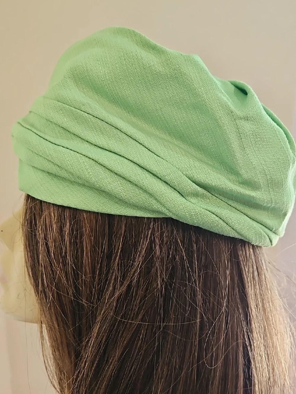 LIME GREEN PLEATED TOP‎  BERET STYLE CLOTH HAT Made In USA